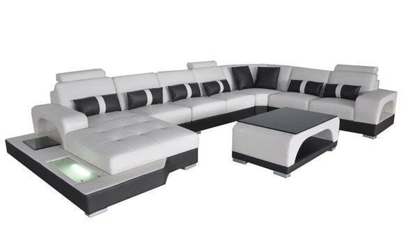 Leder Sofa Moderne Sitz Couch Polster Design Eck Couchen Wohnlandschaft + Tisch