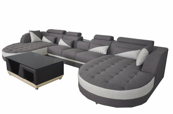Leder Sofa Moderne Couch Polster Wohnlandschaft + Tisch Couchen Sitz