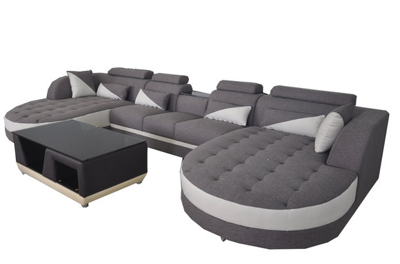 Stoff Sofa Moderne Couch Polster Wohnlandschaft + Tisch Design Eck