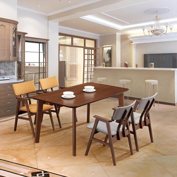 Design Holz Ess Tisch + 4 Stühle Lehn Stuhl Wohn Zimmer Garnitur