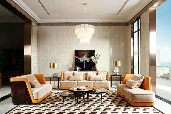 Klassische Design Couch Sitz Polster Komplett Set Garnitur 3+2 Holz Textil Neu