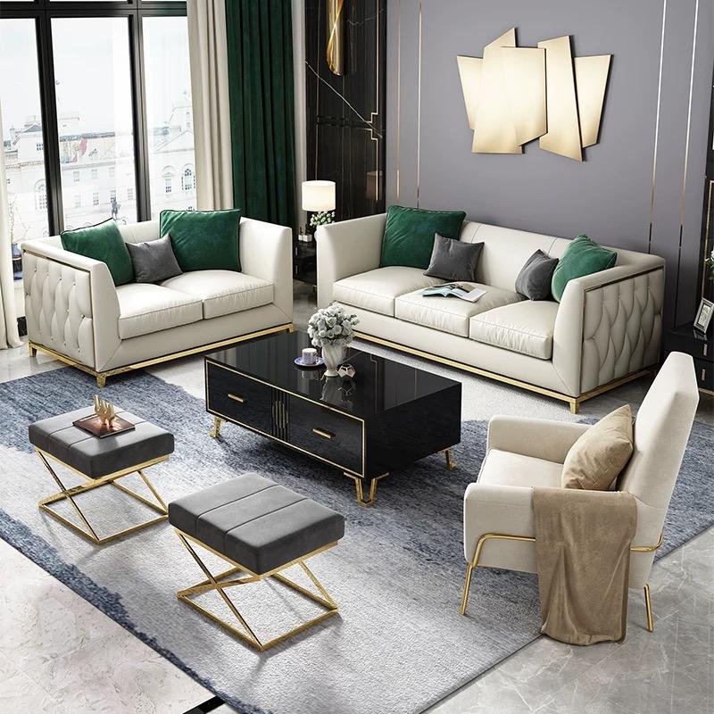 Sofa Polster Sitz Couch Garnitur Leder Wohnzimmer Sofas Set 6tlg Hocker