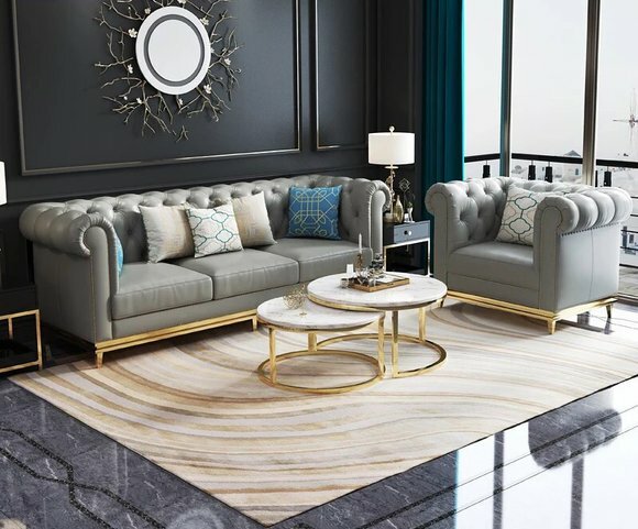Chesterfield Metall Couch Polster Sitz Garnitur Sofa Leder Design Garnituren