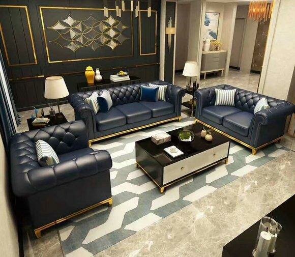 Chesterfield Luxus Sofa Couch Polster Sitz Garnitur Leder 321 Sitzer Couchen