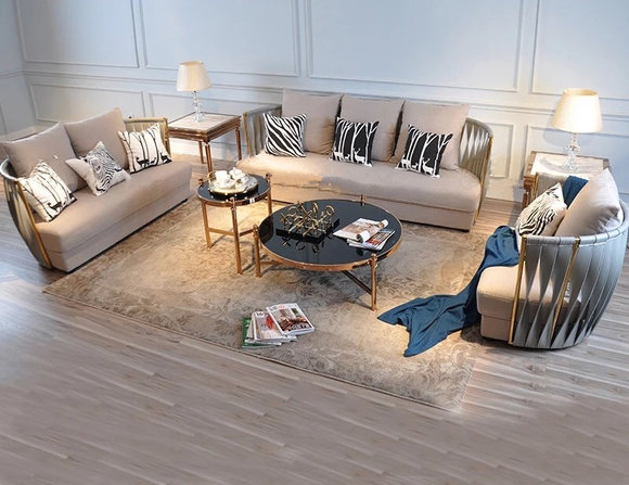 Chesterfield Metall Couch Polster Sitz Garnitur Sofa 3+1 Stoff Design Garnituren