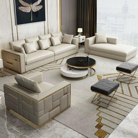 Big XXL Luxus Sofa Couch Polster Sitz Leder Garnitur 4+1 Sitzer Couchen