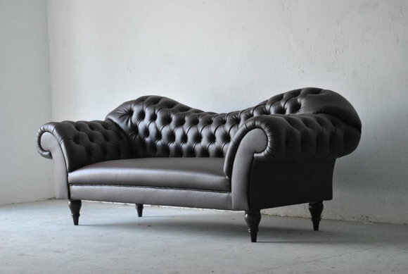 Dreisitzer Design Couch Polster Sitz Textil Sofa 3 Sitzer Chesterfield Schwarz