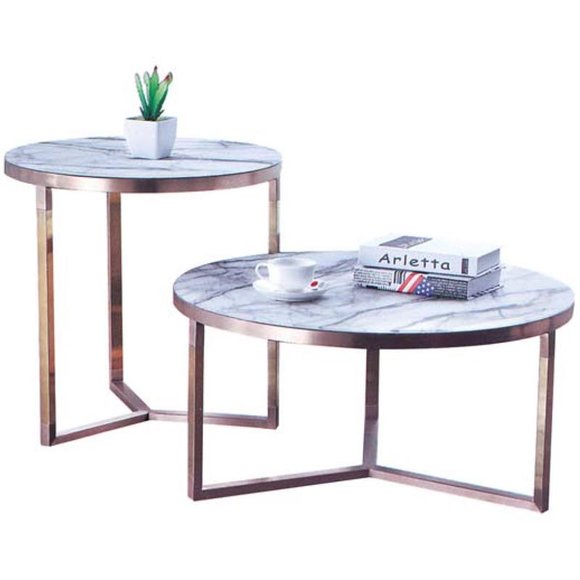 Designer Metall Couch Glas Tisch + Beistell Tische Sofa Neu 2 tlg. Set
