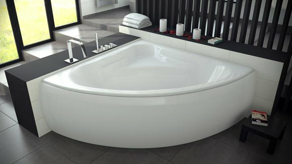 Badewanne Wanne Eck Design Eckbadewanne Schürze Ablauf Silikon