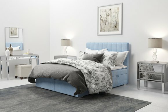 Boxspring Bett Hotel Doppel Blau Samt Luxus Betten Polster Bettkasten