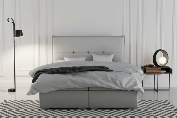Boxspring Bett Hotel Doppel Textil Grau Luxus Betten Polster Bettkasten
