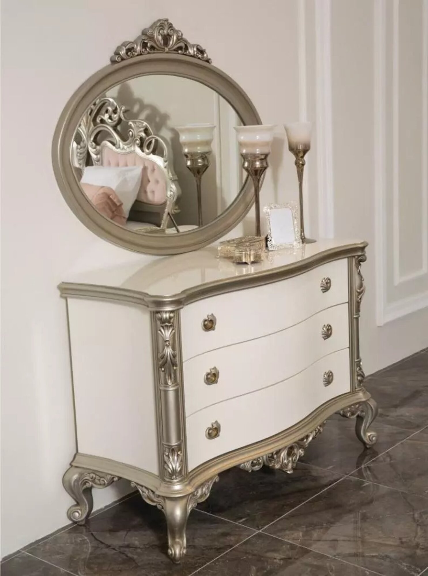Luxus Kommode Möbel Sideboard Kommoden Anrichte mit Spiegel 2tlg Set Neu