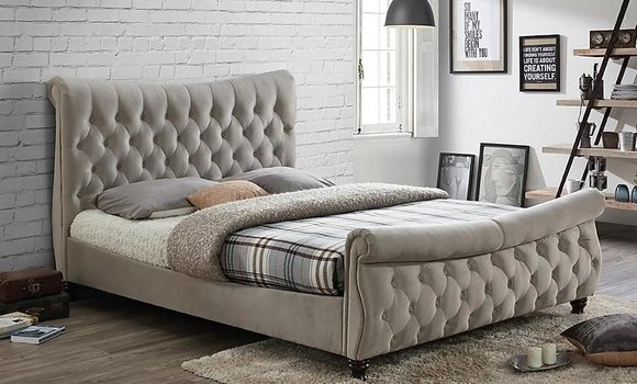 Chesterfield Design Polster Doppelbett Englisches Beige 140/160/180x200