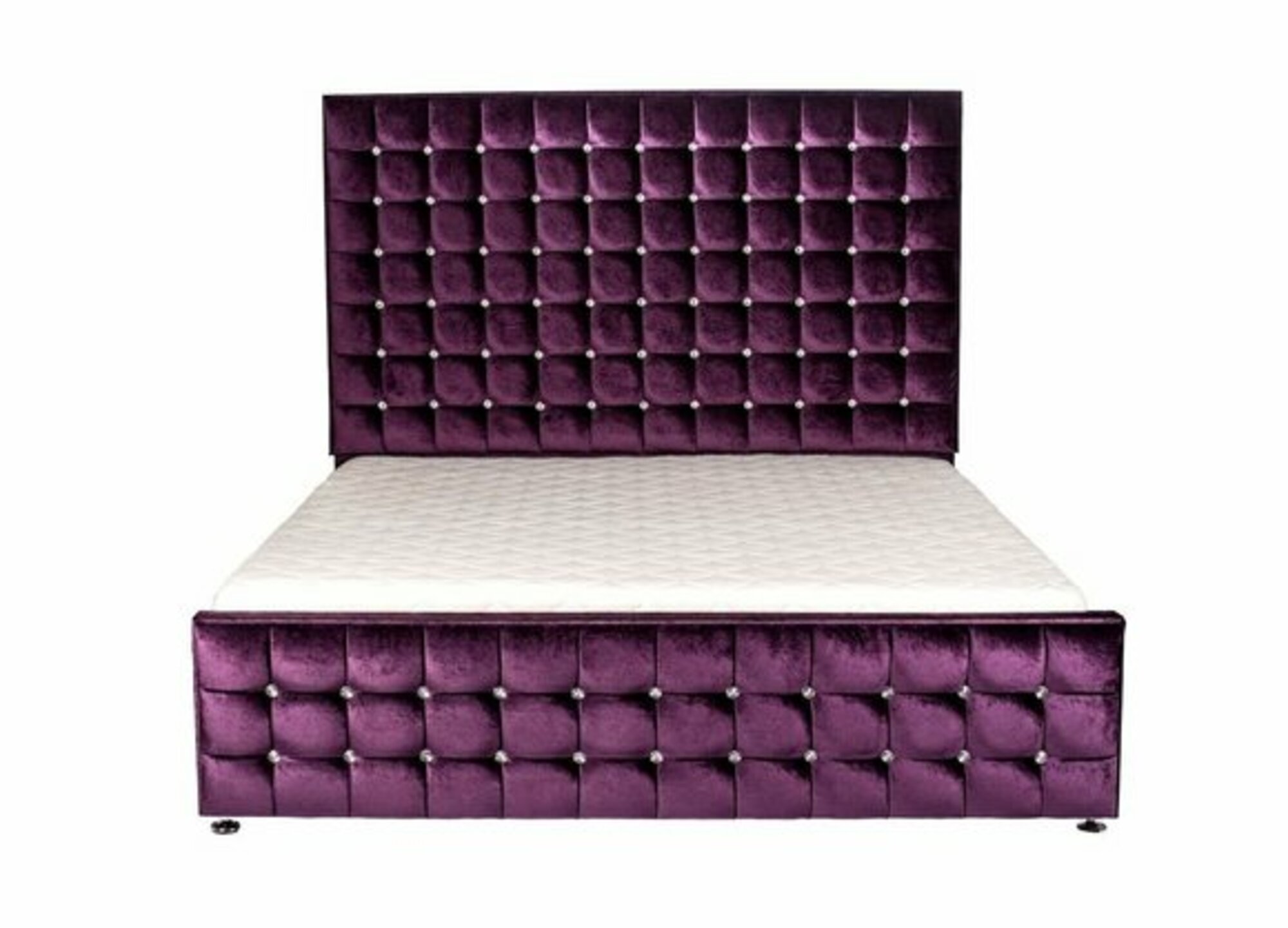 Lila Luxus Samt Textil Bett Doppel Betten Chesterfield mit Kristallsteinen