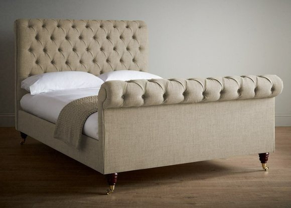 Chesterfield Design Polster Doppelbett Beige Englisches 140/160/180x200