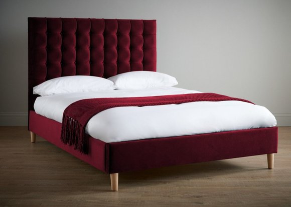 Rotes Luxus Samt Textil Bett Doppel Design Chesterfield 180x200cm Betten