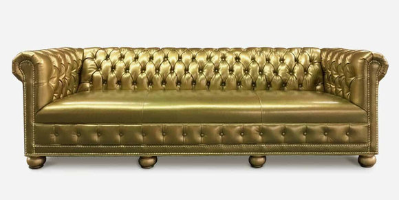 Chesterfield 3 Sitzer Sofa Couch Leder Garnitur Polster Sitz Stoff Gold