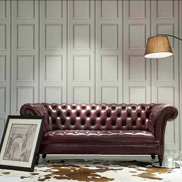 Englische Chesterfield Couch Dreisitzer Sitz Polster Sofa Braun Knöpfe