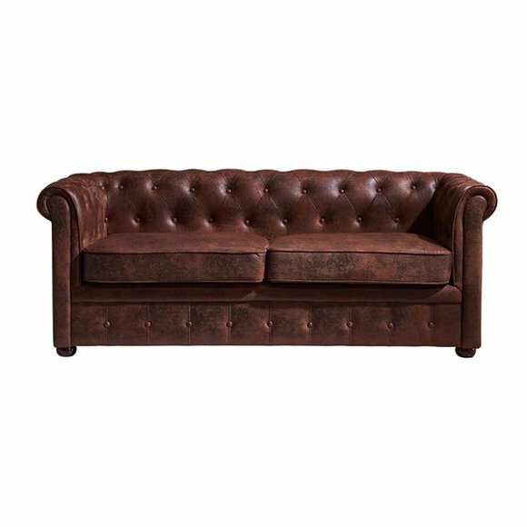 Chesterfield Mens Club Sofa Couch Leder Polster Zweisitzer Braun