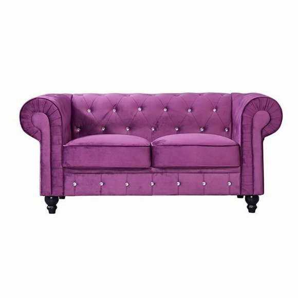 Klassische Leder Couch - Lila Chesterfield Stoff Sofa 2 Sitzer Neu