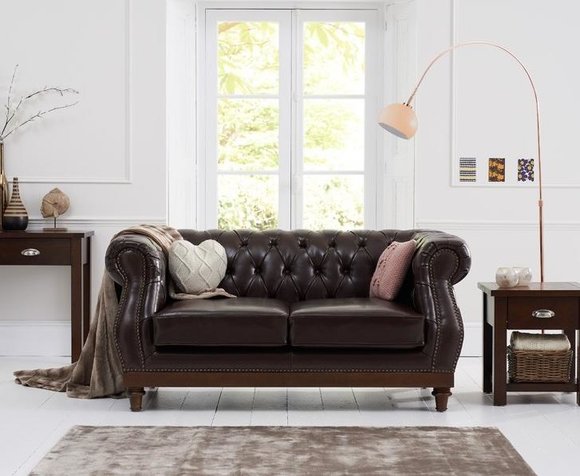 Leder Chesterfield Herrenclub Sofa Couch Polster Zweisitzer Braun