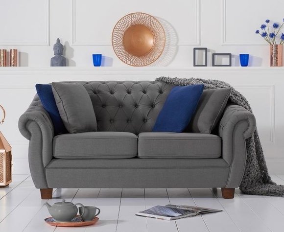 Klassische Leder Couch - Textil Chesterfield Stoff Sofa 2 Sitzer Neu