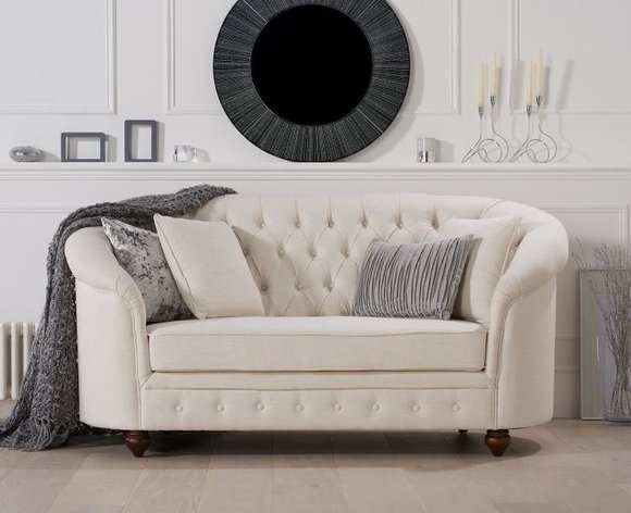 Klassische Textil Couch - Beige Chesterfield Stoff Sofa 2 Sitzer Neu