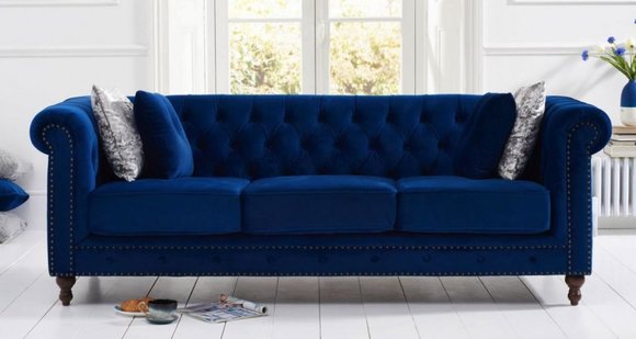 jvmoebel ® - Leder Sofa Couch - Royal Blau Polster Dreisitzer Couch