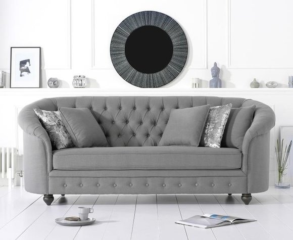 Graue Samt Velvet Sofa # Chesterfield Luxus Möbel # Englische Couch