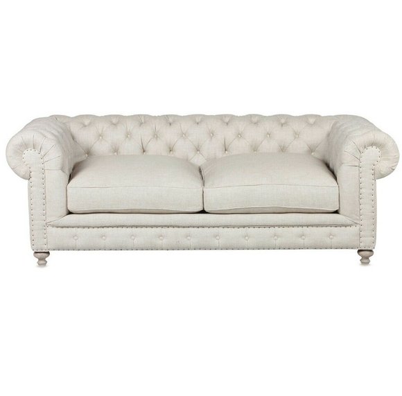 Chesterfield Sofa Couch Polster Stoff Leder Couchen Beige Stoff Garnitur 3Sitzer