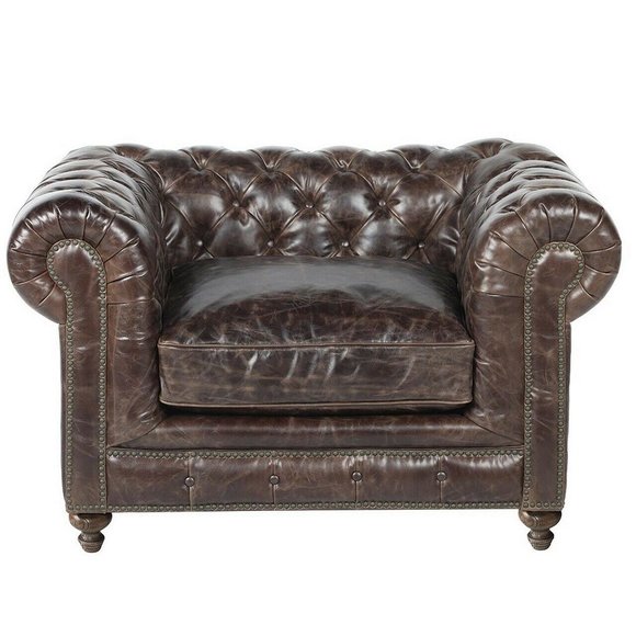jvmoebel ® - Leder Sofa Couch - Braun Sessel Polster Einsitzer Couch