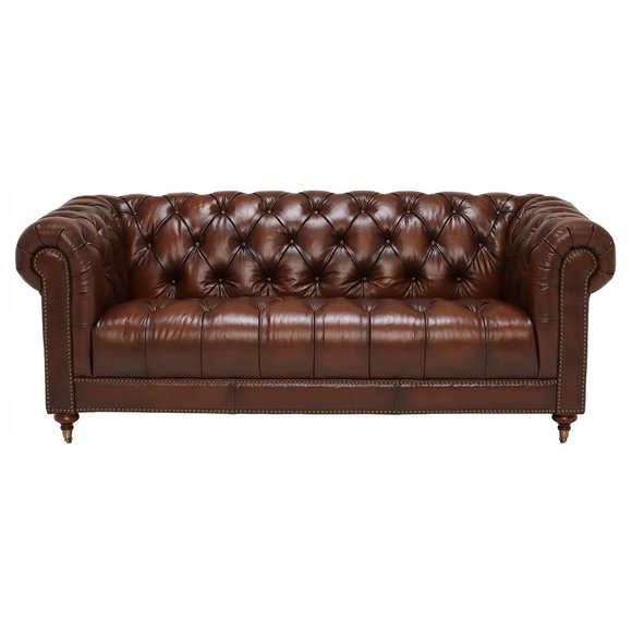 Klassische Leder Couch - Braune Chesterfield Stoff Sofa 3 Sitzer Neu