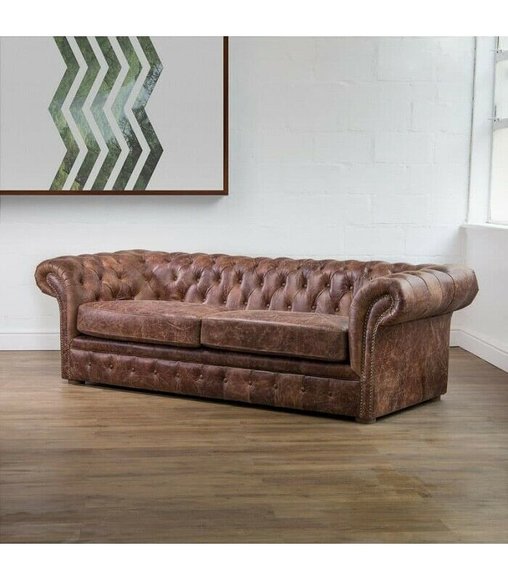 Braun Chesterfield 3 Sitzer Klassische Luxus Barock Sofa Textil Leder