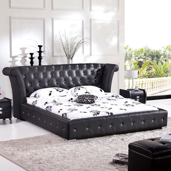 Chesterfield Big Bett XXL Kopfteil Betten Polster Hotel Samt Schwarz Stoff