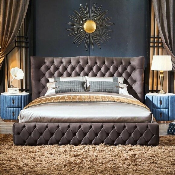 Chesterfield Bett Schlafzimmer Textil Betten 180x200cm Samt Big Hotel Betten