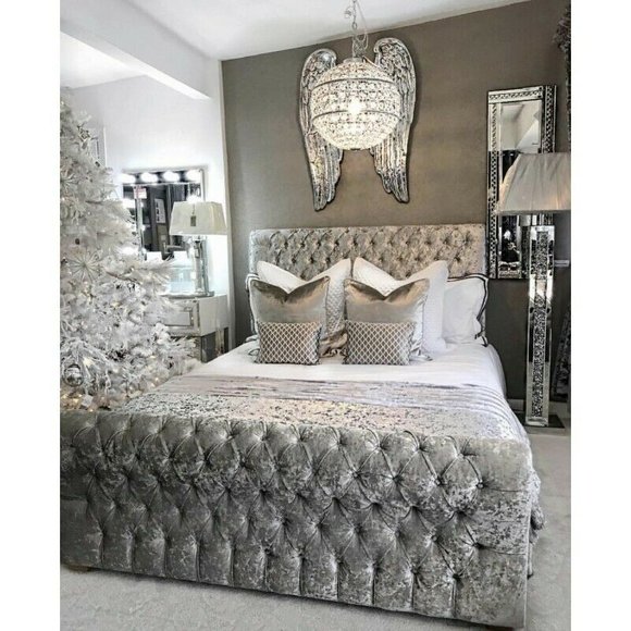 Chesterfield Bett Betten Schlafzimmer Textil 180x200cm Samt Big Hotel Grau