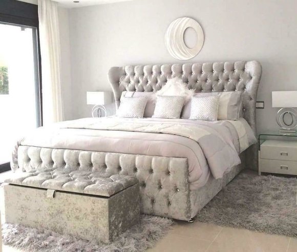 Chesterfield Designer Bett Schlafzimmer Textil Leder Polster 140/160/180