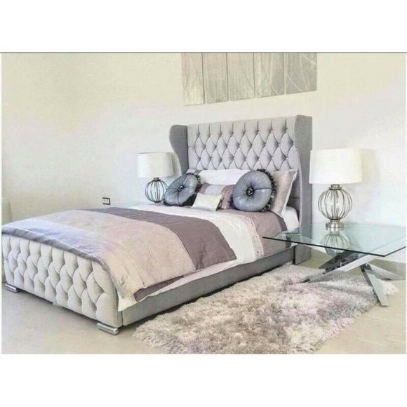 Chesterfield Design Bett Textil Samt Polster Leder Hotel Betten Schlafzimmer