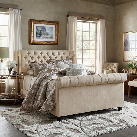 Luxus Chesterfield Hotel Doppel Polster Leder Bett Schlafzimmer Betten