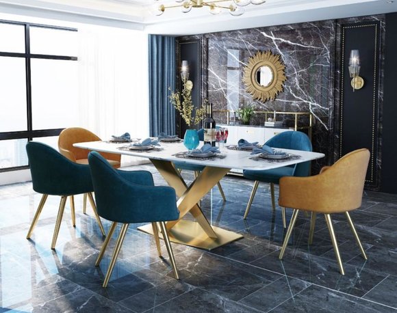 Italienische Stil Möbel Esszimmer Gruppe Sitz Polster Tisch Garnitur 7tlg.