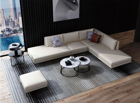 Moderne Sofa Eckgarnitur L Form Polster Sitz Dekor Ecke Couch + Hocker