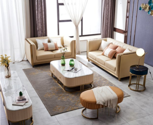 Edelstahl Metall Möbel Design Wohnzimmer Couch Sitz Polster Garnitur 3+2+1