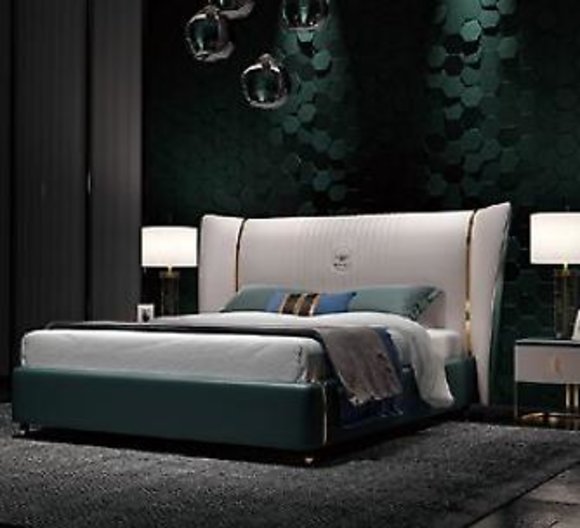 Luxus Schlafzimmer Doppelbett Bett 180/200x200cm Leder Metall Neu
