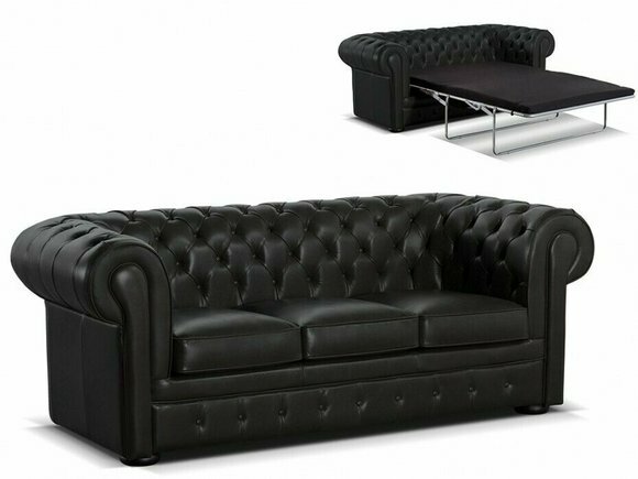 Schwarz Chesterfield 3 Sitzer Klassische Luxus Sofa Leder Couch Stil