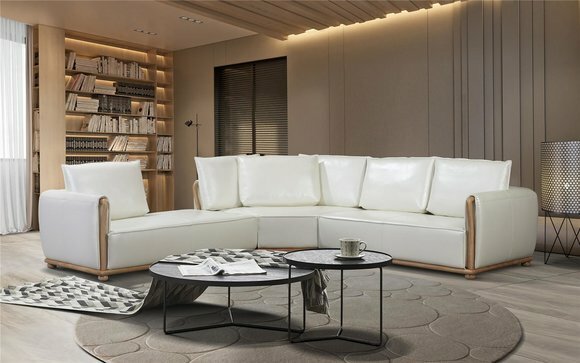 Designer Sofa Garnitur Couch Ecksofa mit Hocker Polster Wohnlandschaft
