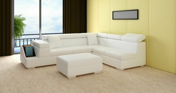 Ecksofa L Form Sofa Couch Polster Sofas Wohnlandschaft Ledersofa Hocker