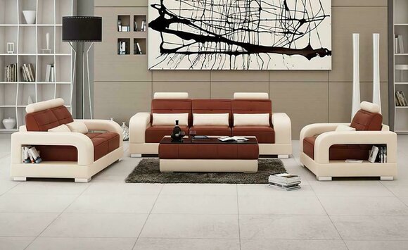 Moderne Ledersofa Couch Sofagarnitur 3+2+1 Garnituren Design Sofa jvmoebel ®