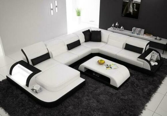 Wohnlandschaft Extra Luxus Klasse Ecksofa Couch - Eckgarnituren Ledersofa