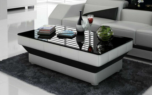 Design Glastisch Leder Couch Tisch Tische Glas Deko Sofa Wohnzimmertisch