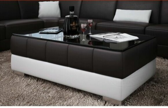 Designer Couchtisch Polster Tisch Leder Glas Moderner Tisch Glastische